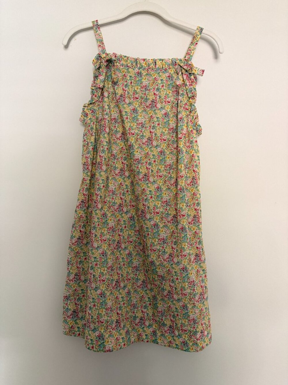 Doen Dee Cotton Ruffle Ribbon Bow Tie Strap Mini Dress Chrysanthemum Sky